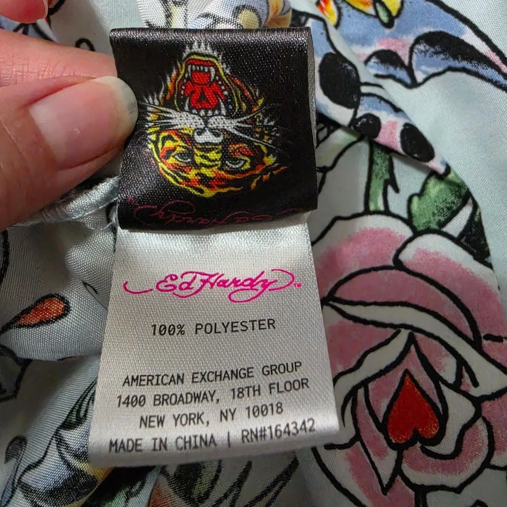 Ed Hardy Tattoo Print Pillowcase Set Butterfly Skull Rose Y2K Blue 2pc Standard
